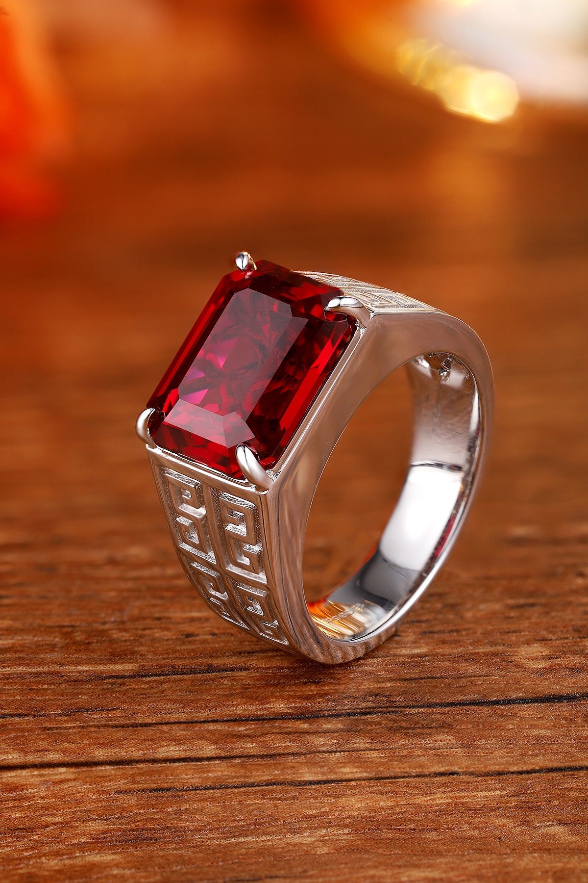 Sterling Silver Lab-Grown Ruby Men's Ring A – JRURR1029Y