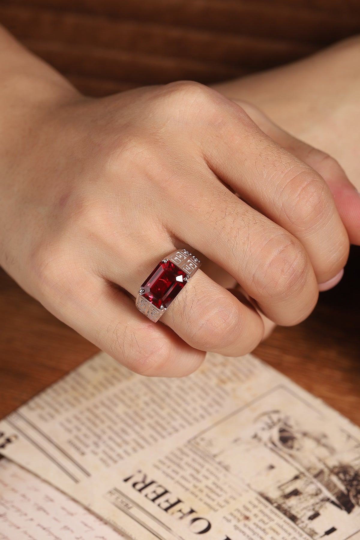 Sterling Silver Lab-Grown Ruby Men's Ring A – JRURR1029Y