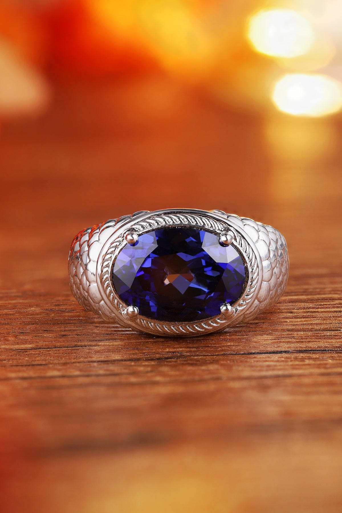 Sterling Silver Lab - Grown Sapphire Men's Ring A – JSABR1031Y