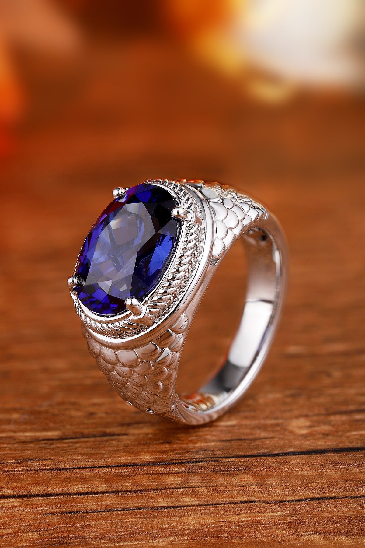 Sterling Silver Lab - Grown Sapphire Men's Ring A – JSABR1031Y