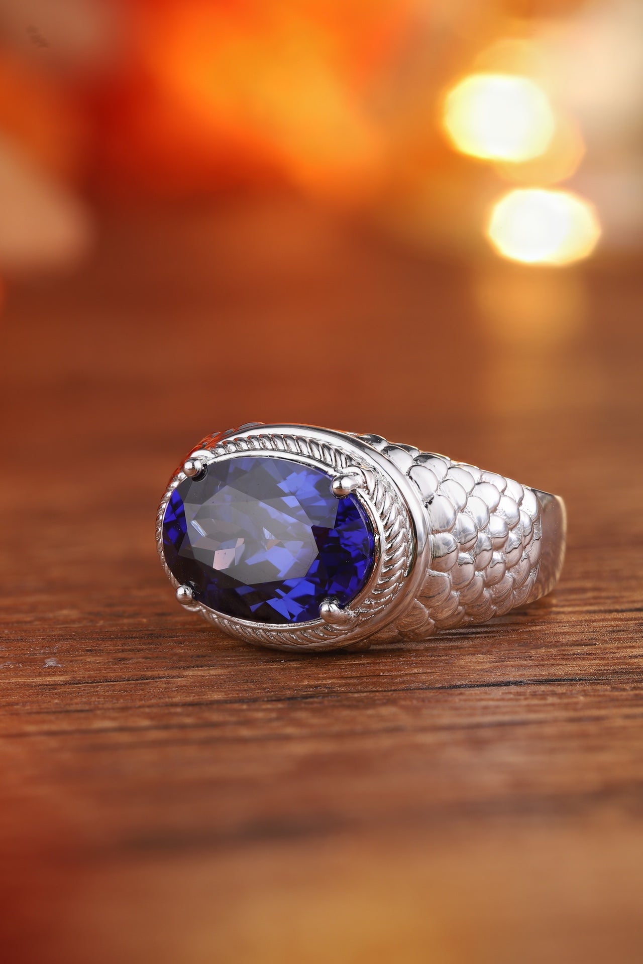 Sterling Silver Lab - Grown Sapphire Men's Ring A – JSABR1031Y