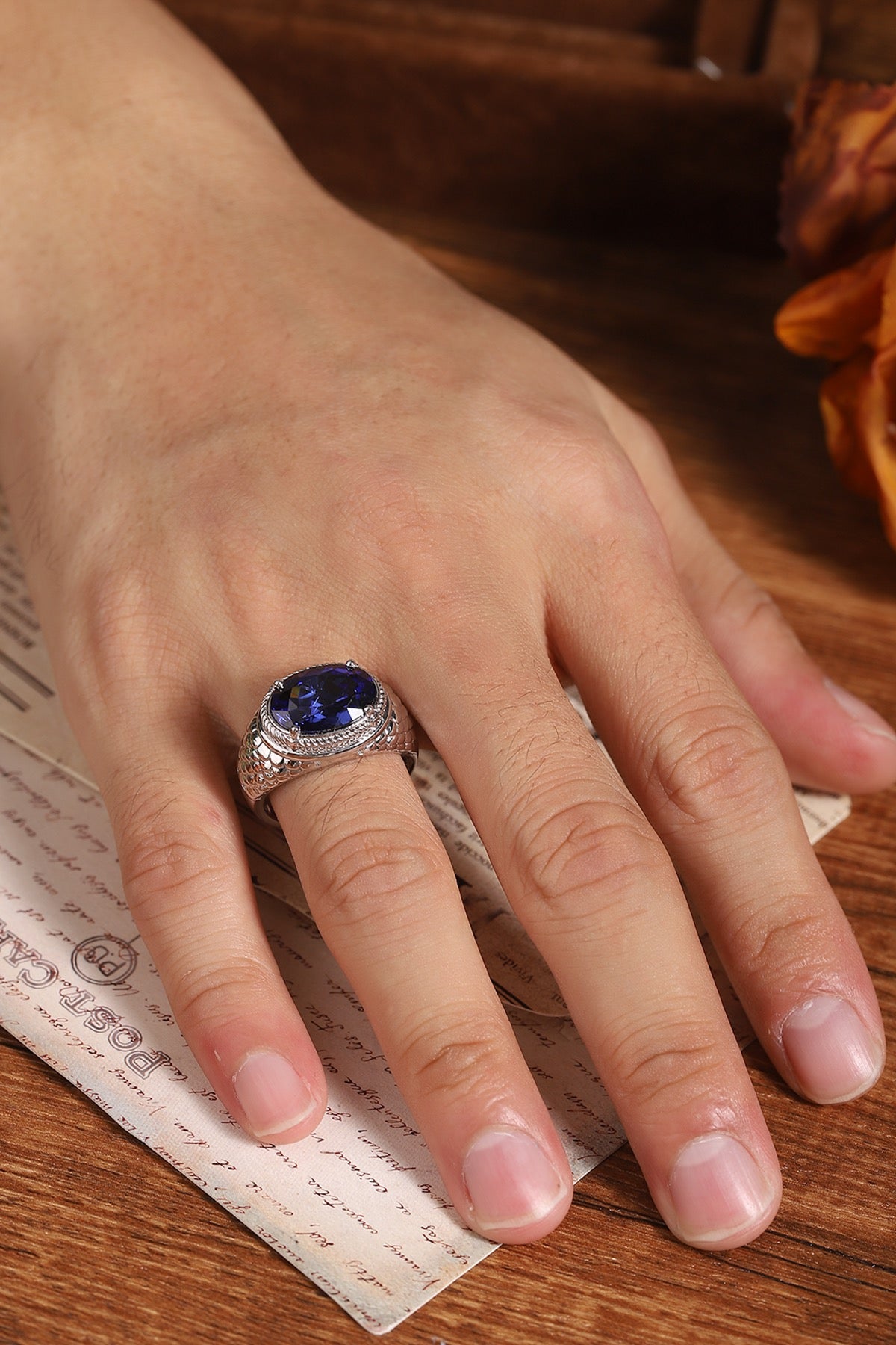 Sterling Silver Lab - Grown Sapphire Men's Ring A – JSABR1031Y