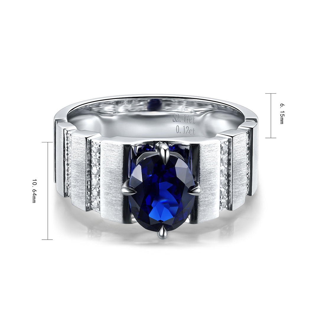 Sterling Silver Lab - Grown Sapphire Men's Ring A – JSABR023Y