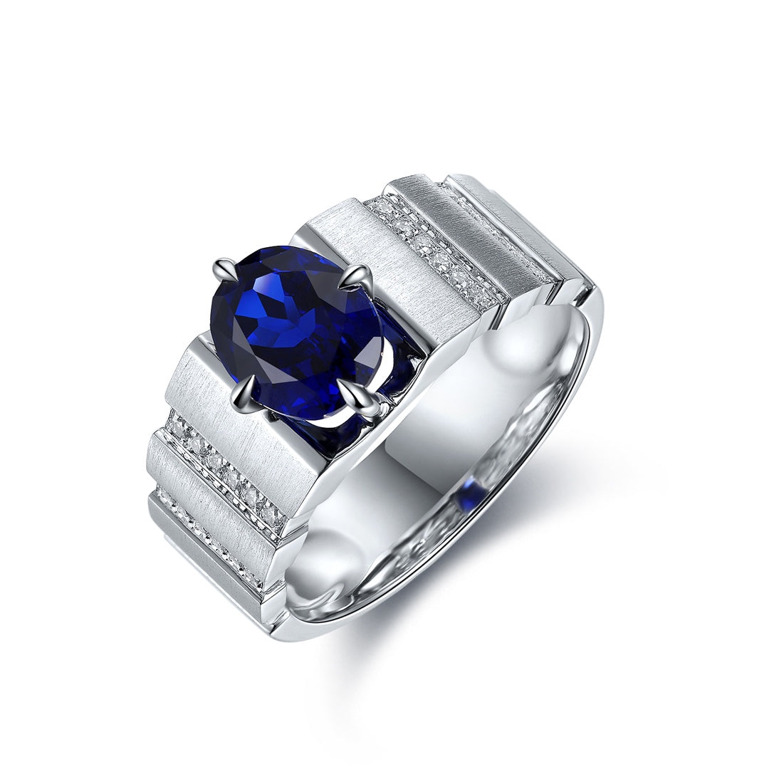 Sterling Silver Lab - Grown Sapphire Men's Ring A – JSABR023Y