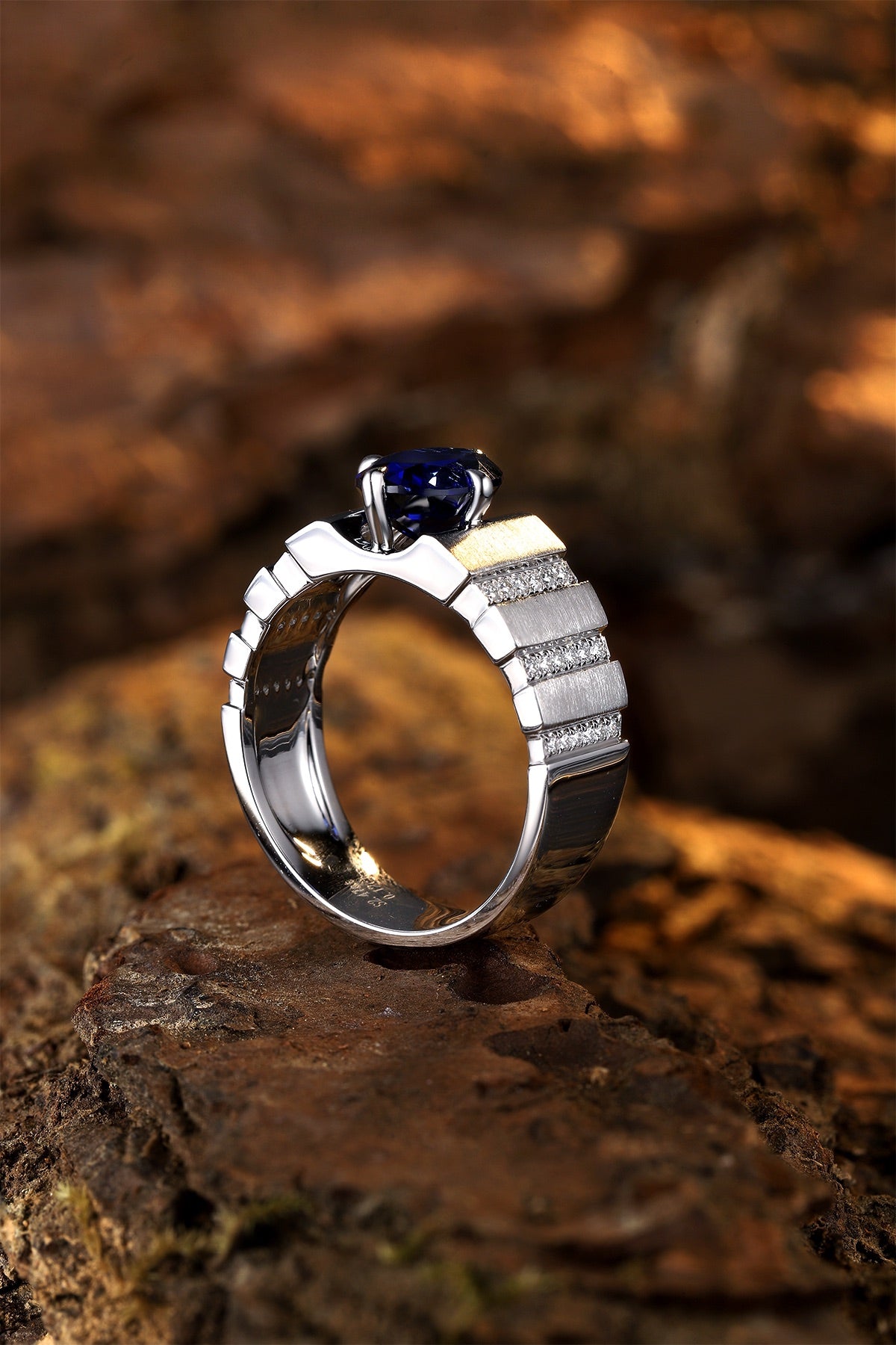 Sterling Silver Lab - Grown Sapphire Men's Ring A – JSABR023Y