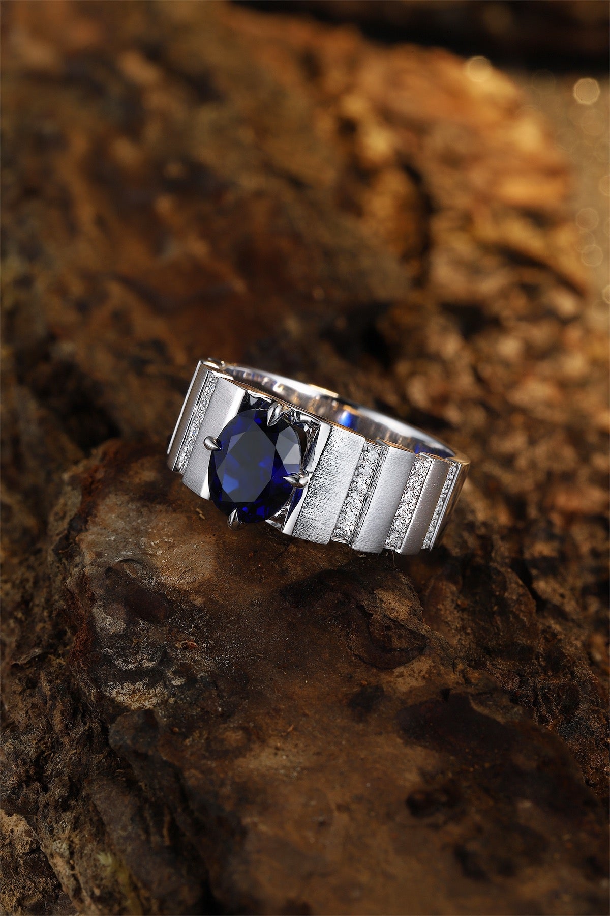 Sterling Silver Lab - Grown Sapphire Men's Ring A – JSABR023Y