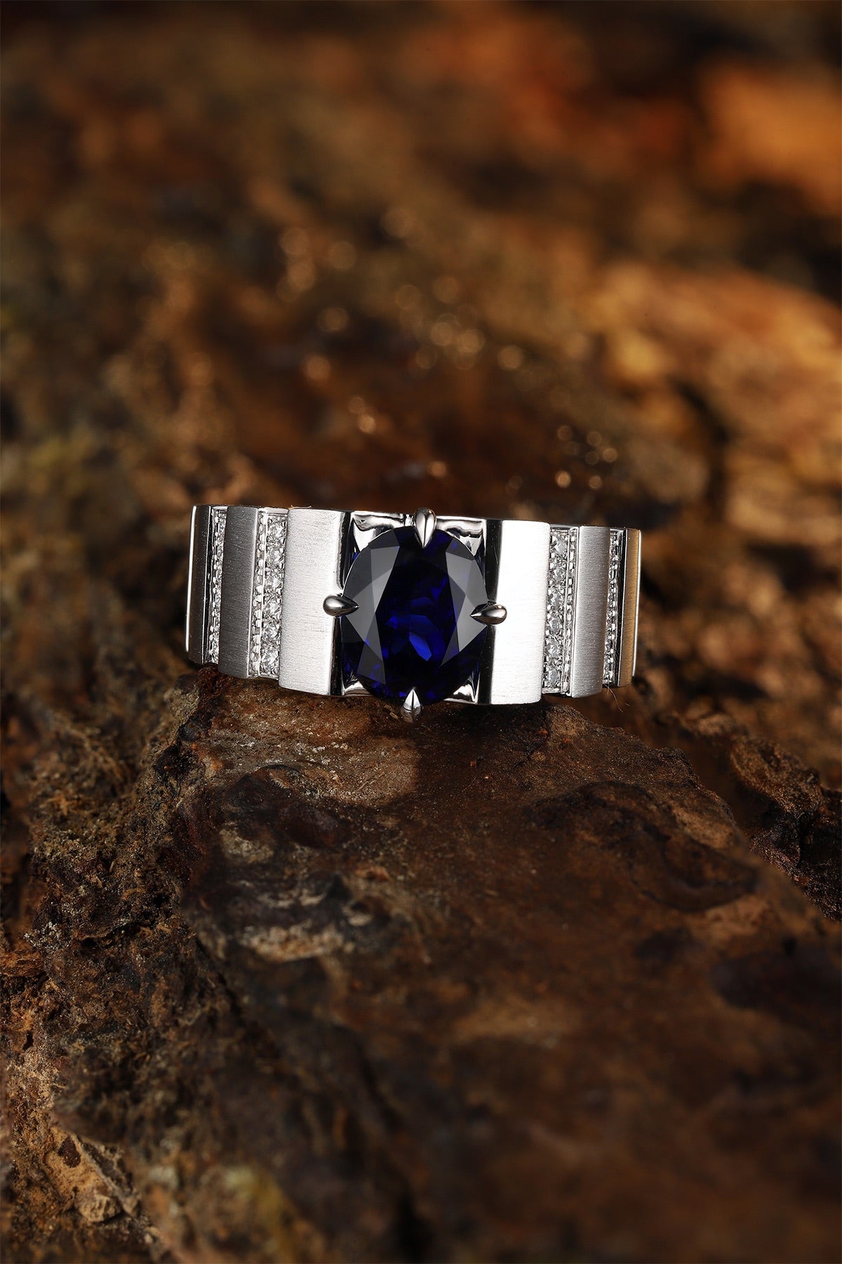 Sterling Silver Lab - Grown Sapphire Men's Ring A – JSABR023Y