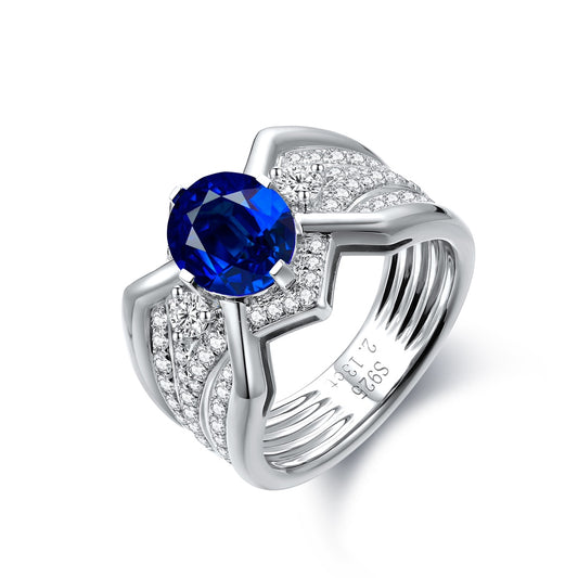 Sterling Silver Lab - Grown Sapphire Men's Ring W – JSABR938Y