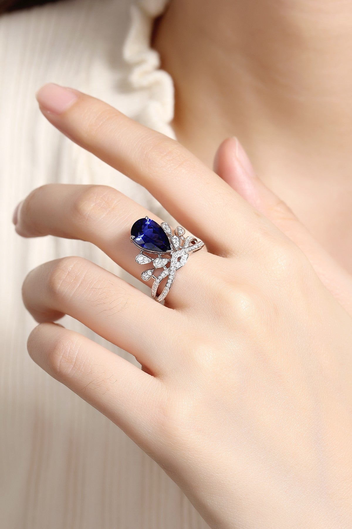 Sterling Silver Lab - Grown Sapphire Ring W – JSABR18305