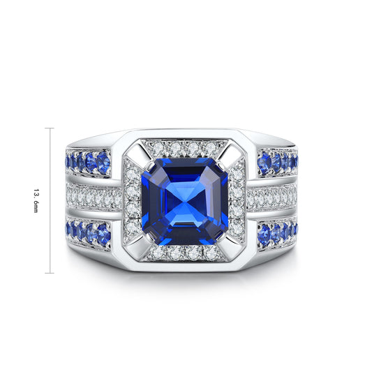 Sterling Silver Lab - Grown Sapphire Men's Ring A – JSABR937Y