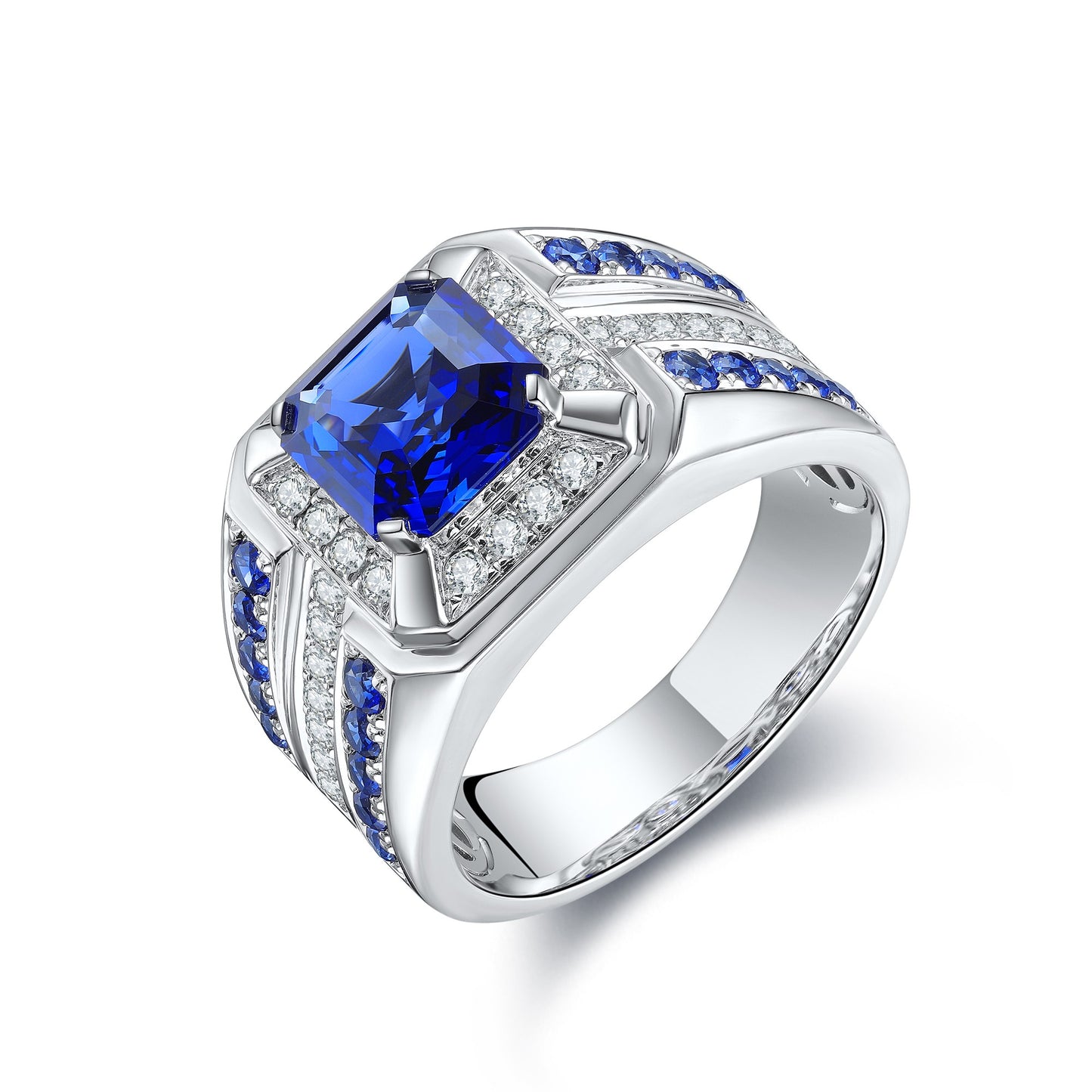 Sterling Silver Lab - Grown Sapphire Men's Ring A – JSABR937Y
