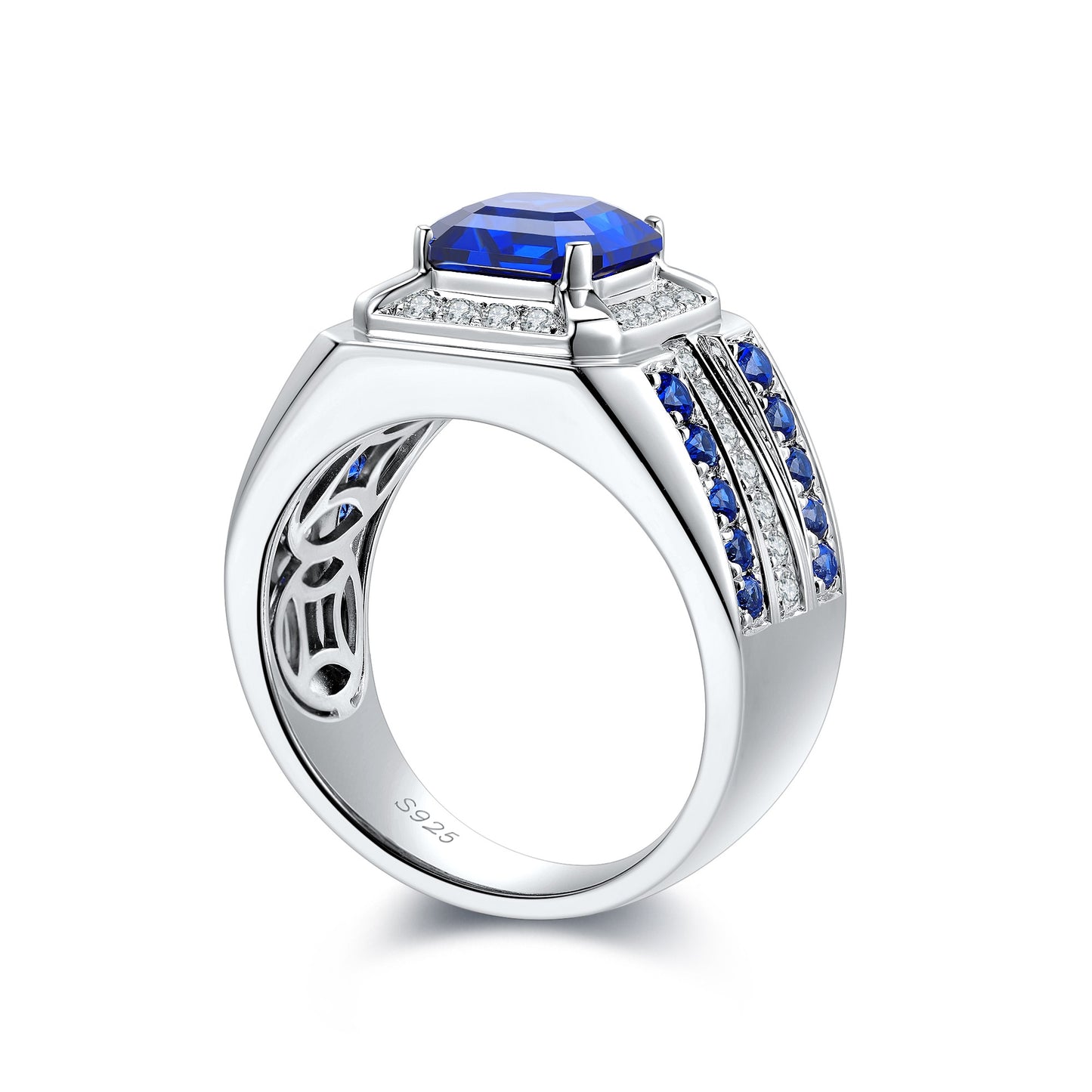 Sterling Silver Lab - Grown Sapphire Men's Ring A – JSABR937Y