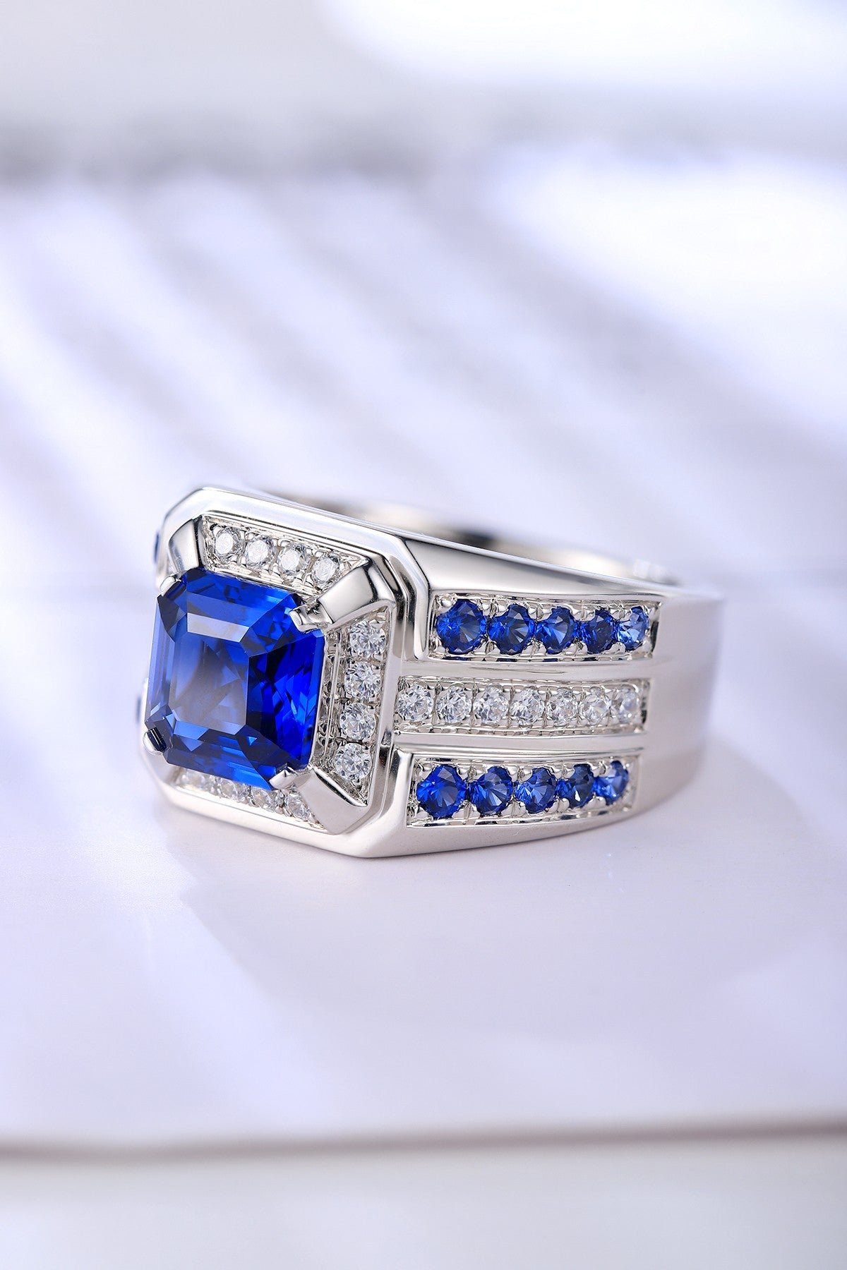 Sterling Silver Lab - Grown Sapphire Men's Ring A – JSABR937Y