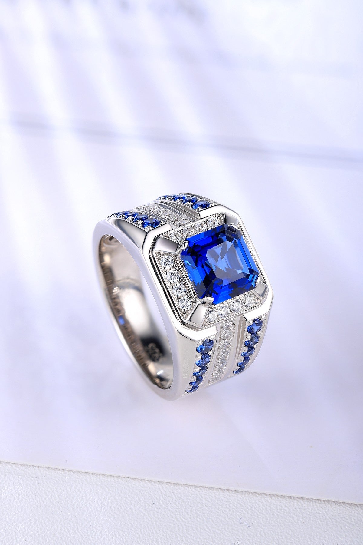 Sterling Silver Lab - Grown Sapphire Men's Ring A – JSABR937Y