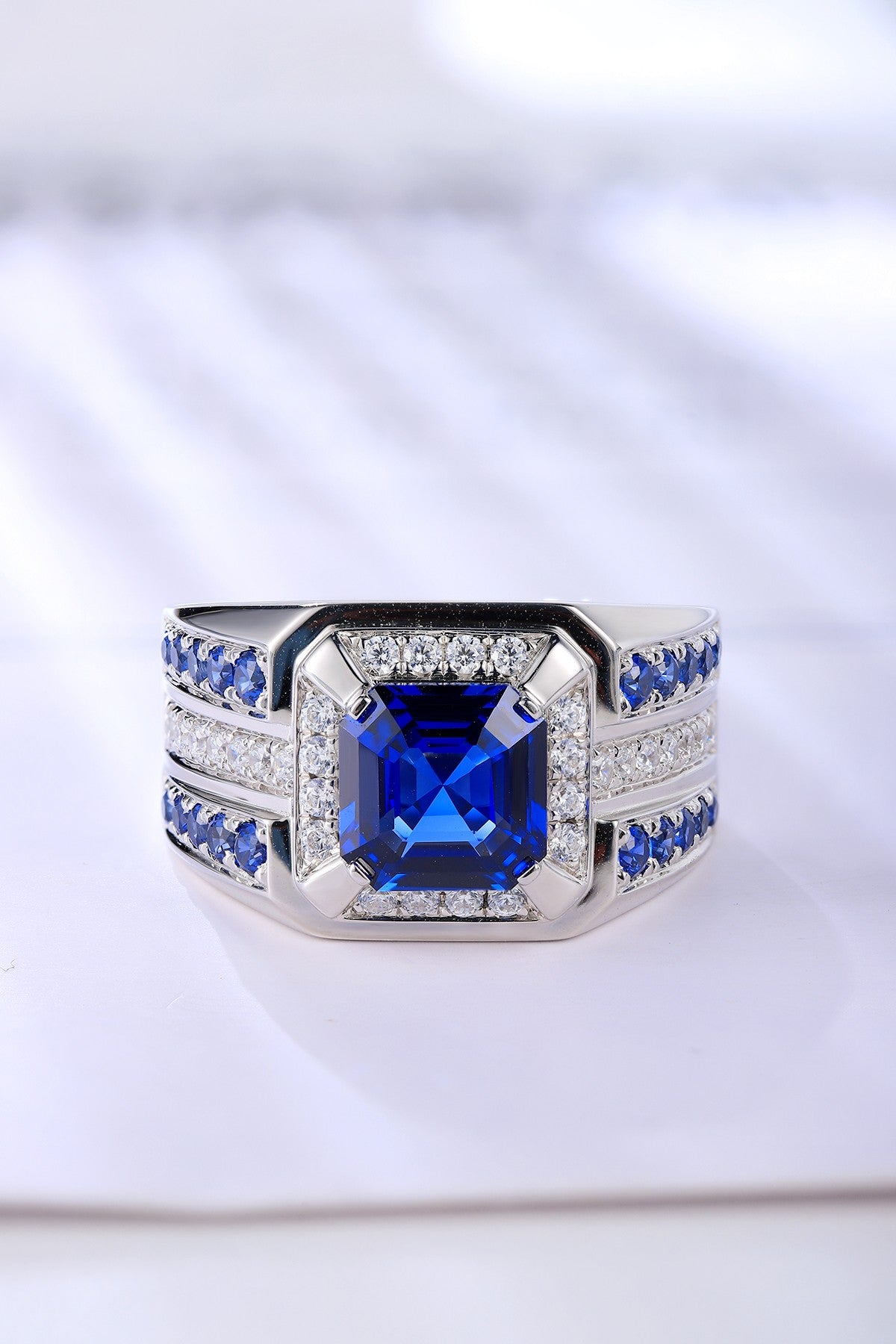 Sterling Silver Lab - Grown Sapphire Men's Ring A – JSABR937Y