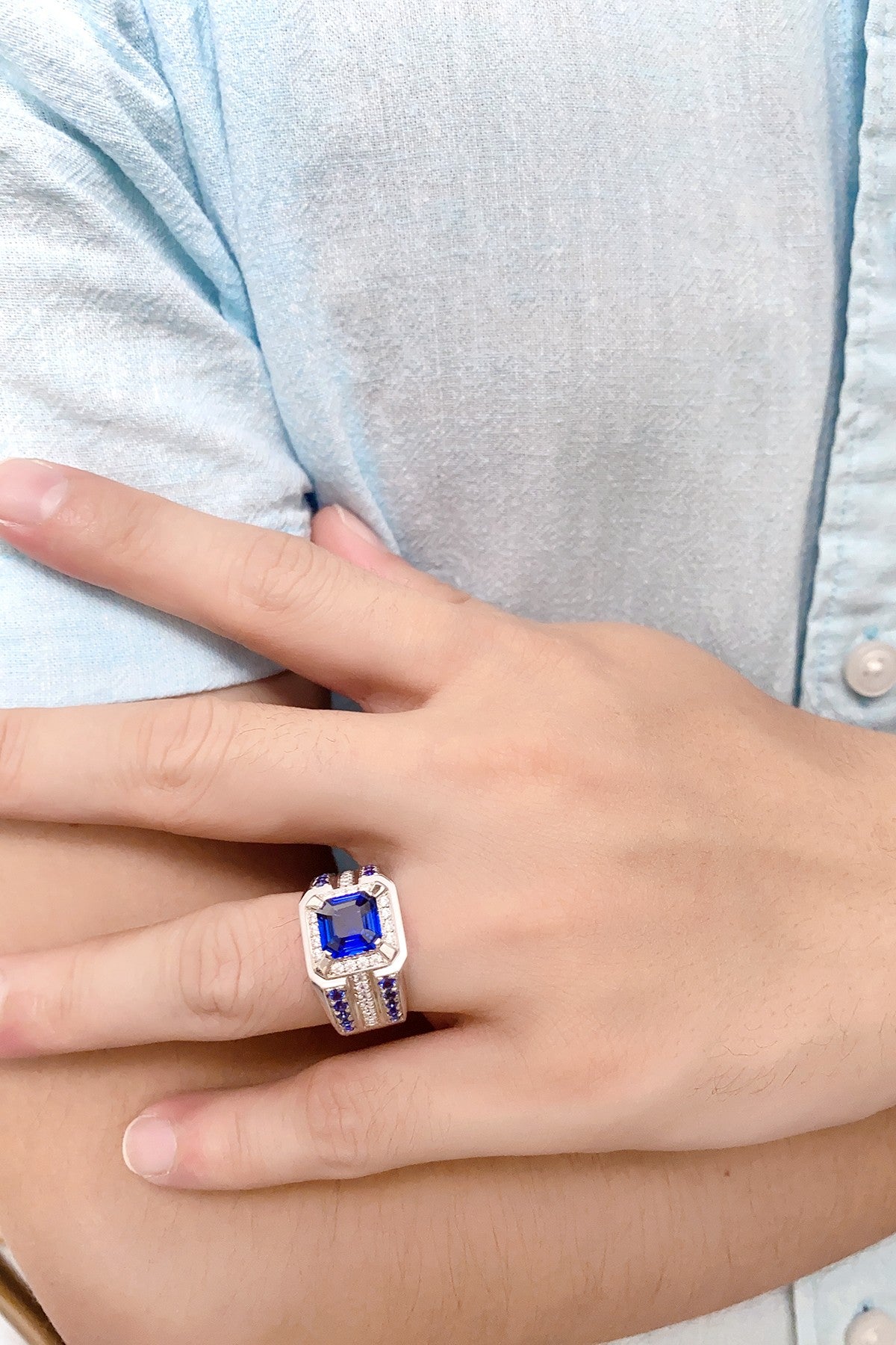 Sterling Silver Lab - Grown Sapphire Men's Ring A – JSABR937Y