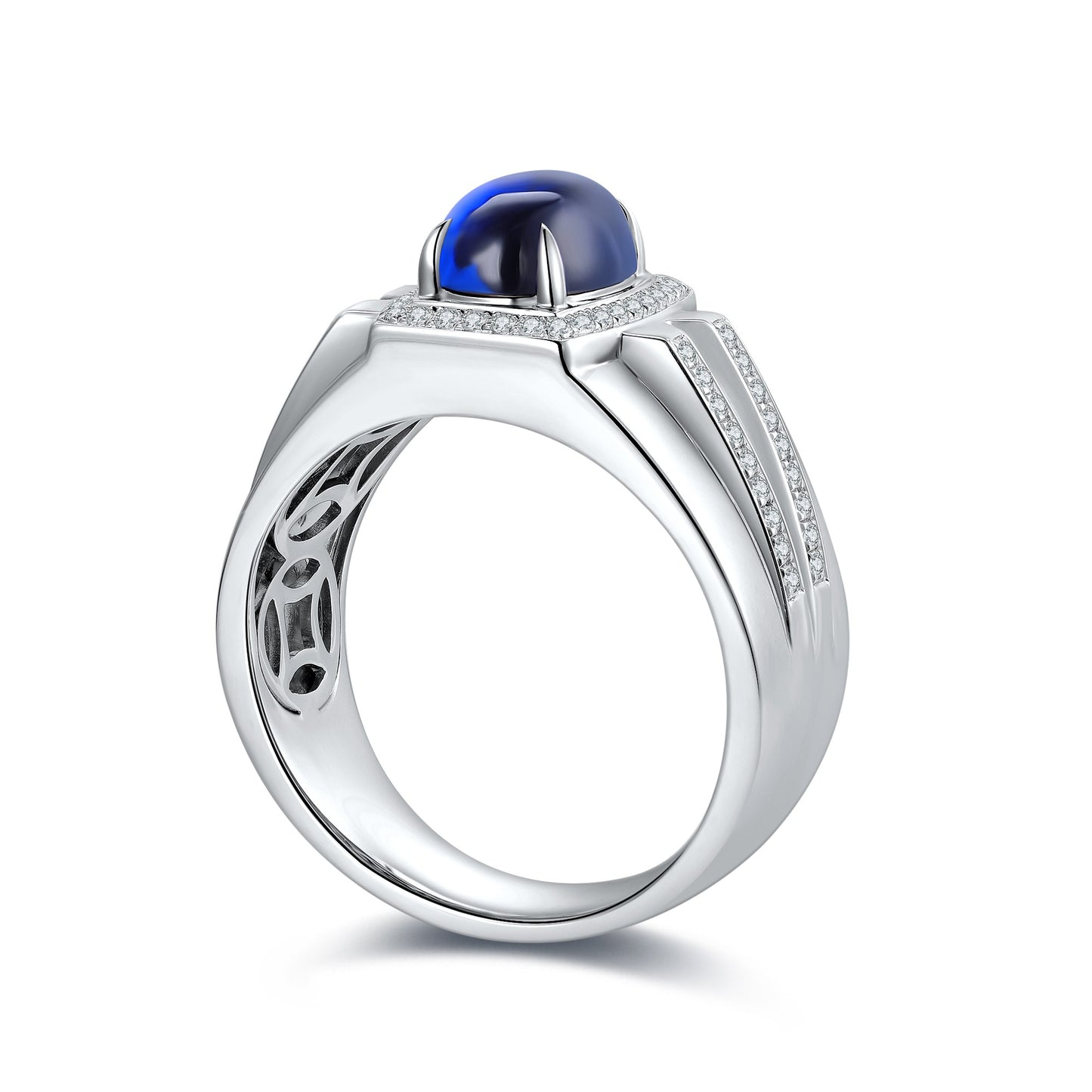 Sterling Silver Lab - Grown Sapphire Men's Ring A – JSABR936Y
