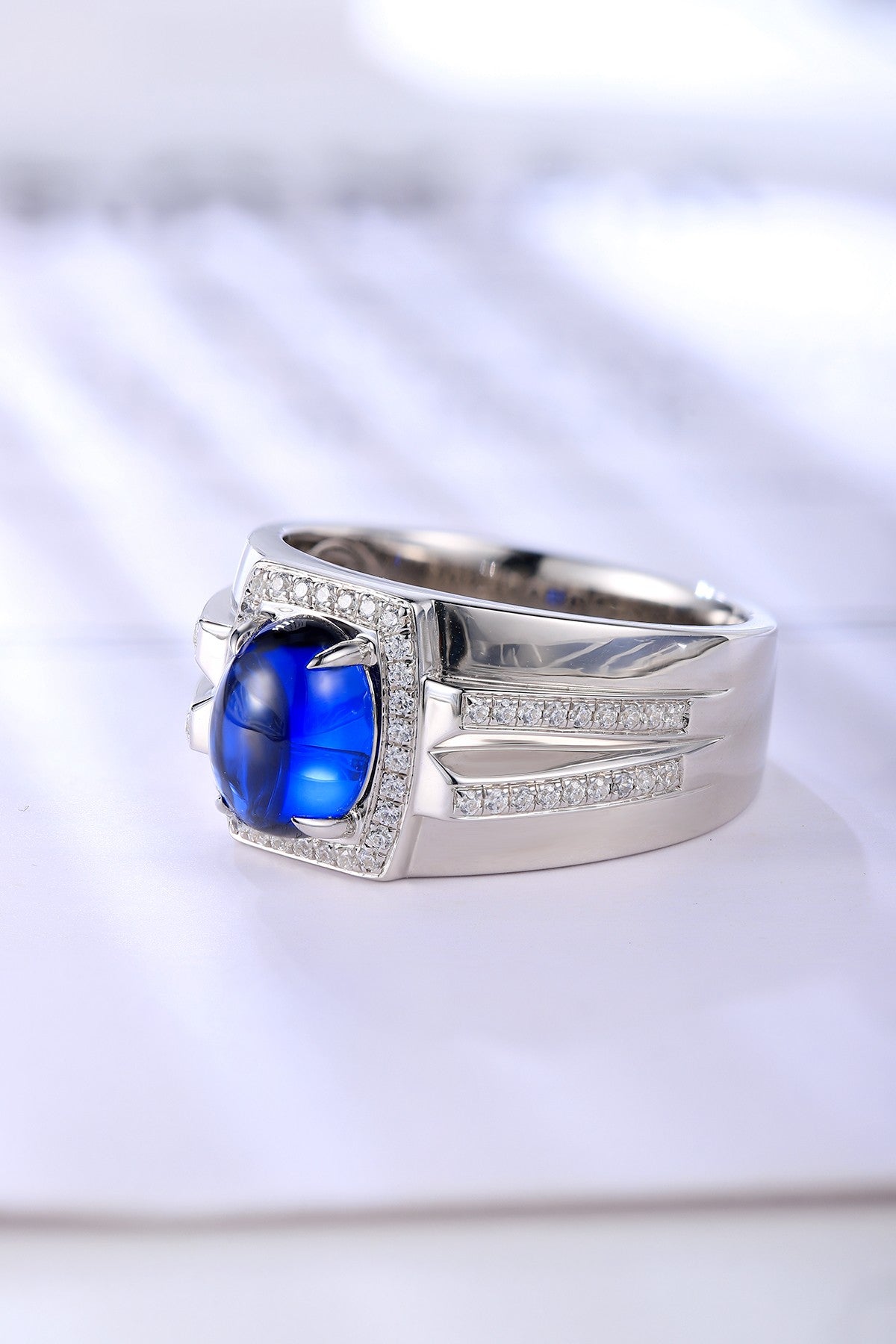 Sterling Silver Lab - Grown Sapphire Men's Ring A – JSABR936Y