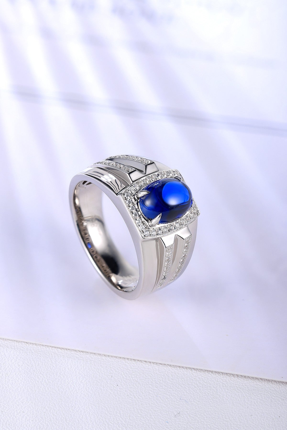 Sterling Silver Lab - Grown Sapphire Men's Ring A – JSABR936Y