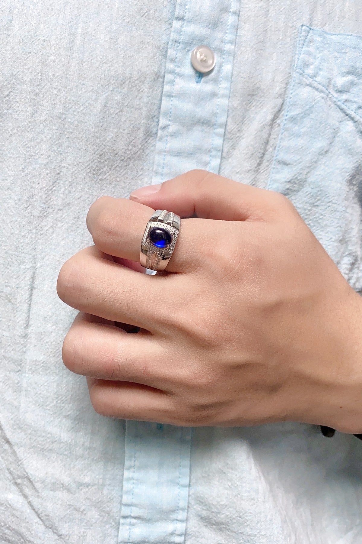 Sterling Silver Lab - Grown Sapphire Men's Ring A – JSABR936Y