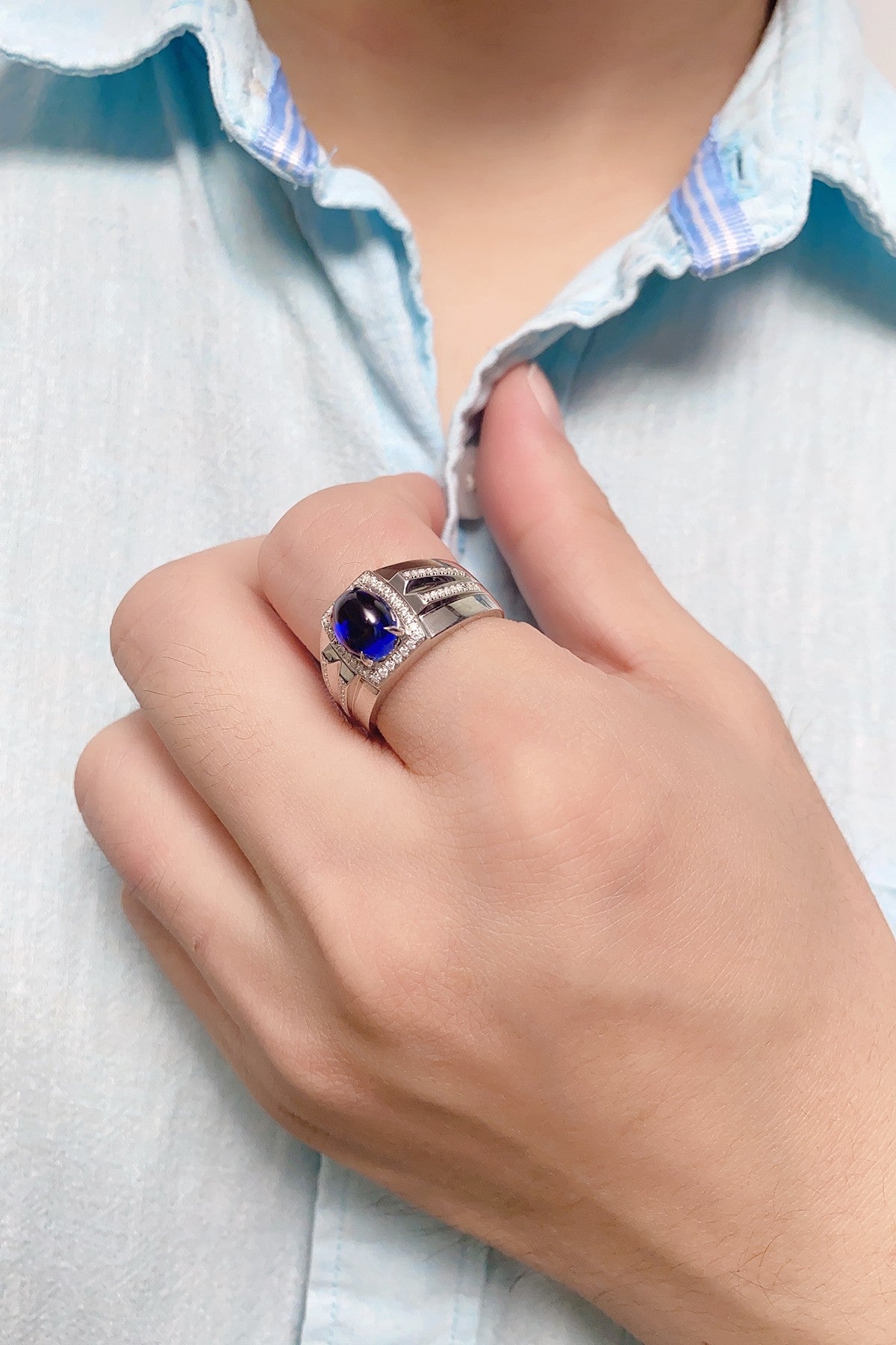 Sterling Silver Lab - Grown Sapphire Men's Ring A – JSABR936Y