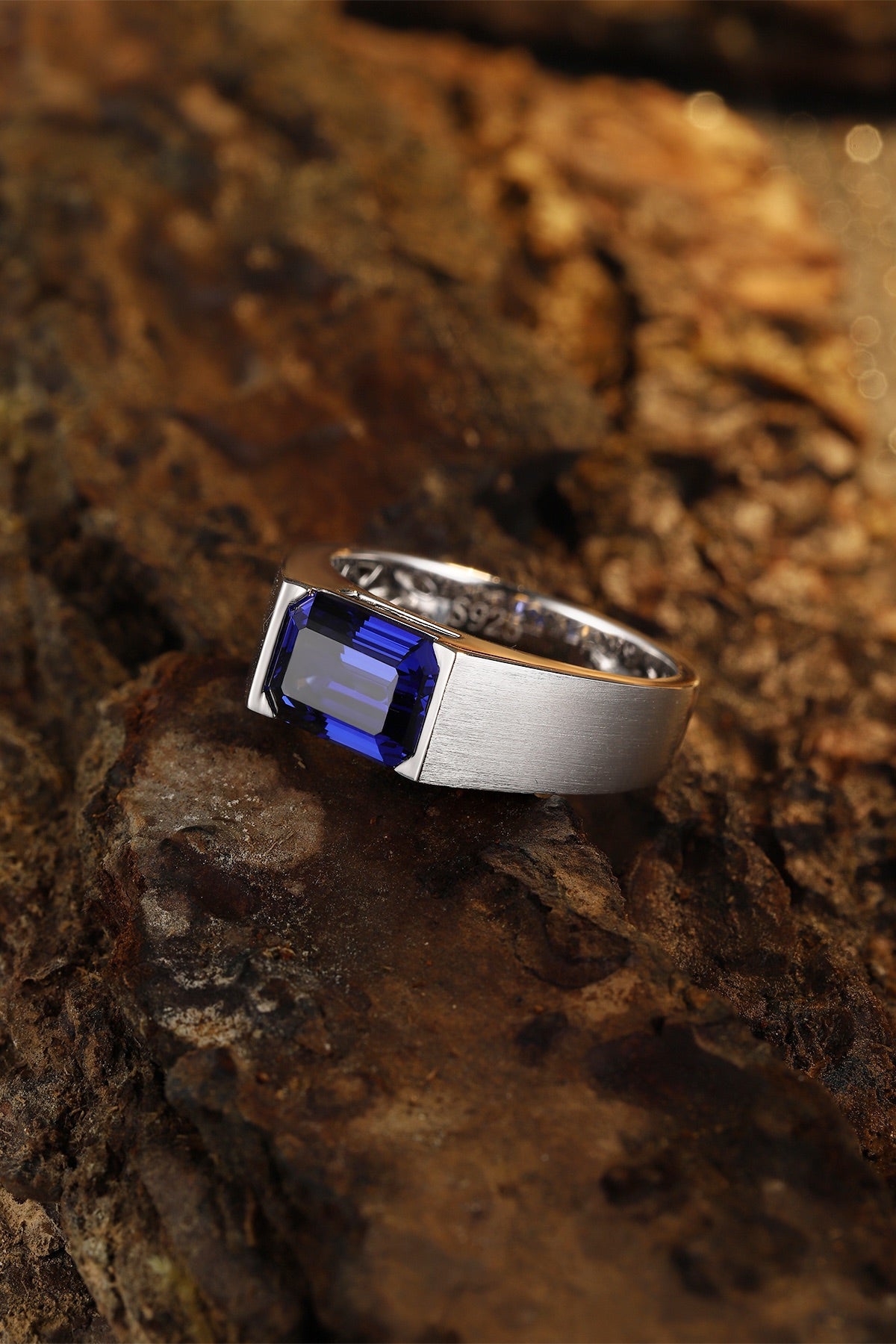 Sterling Silver Lab - Grown Sapphire Ring A for Men – JSABR022Y