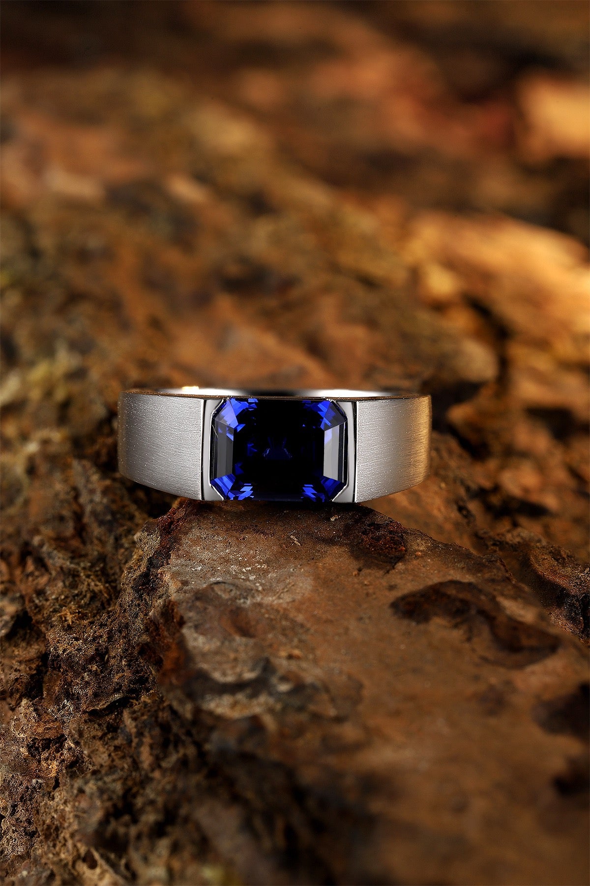 Sterling Silver Lab - Grown Sapphire Ring A for Men – JSABR022Y