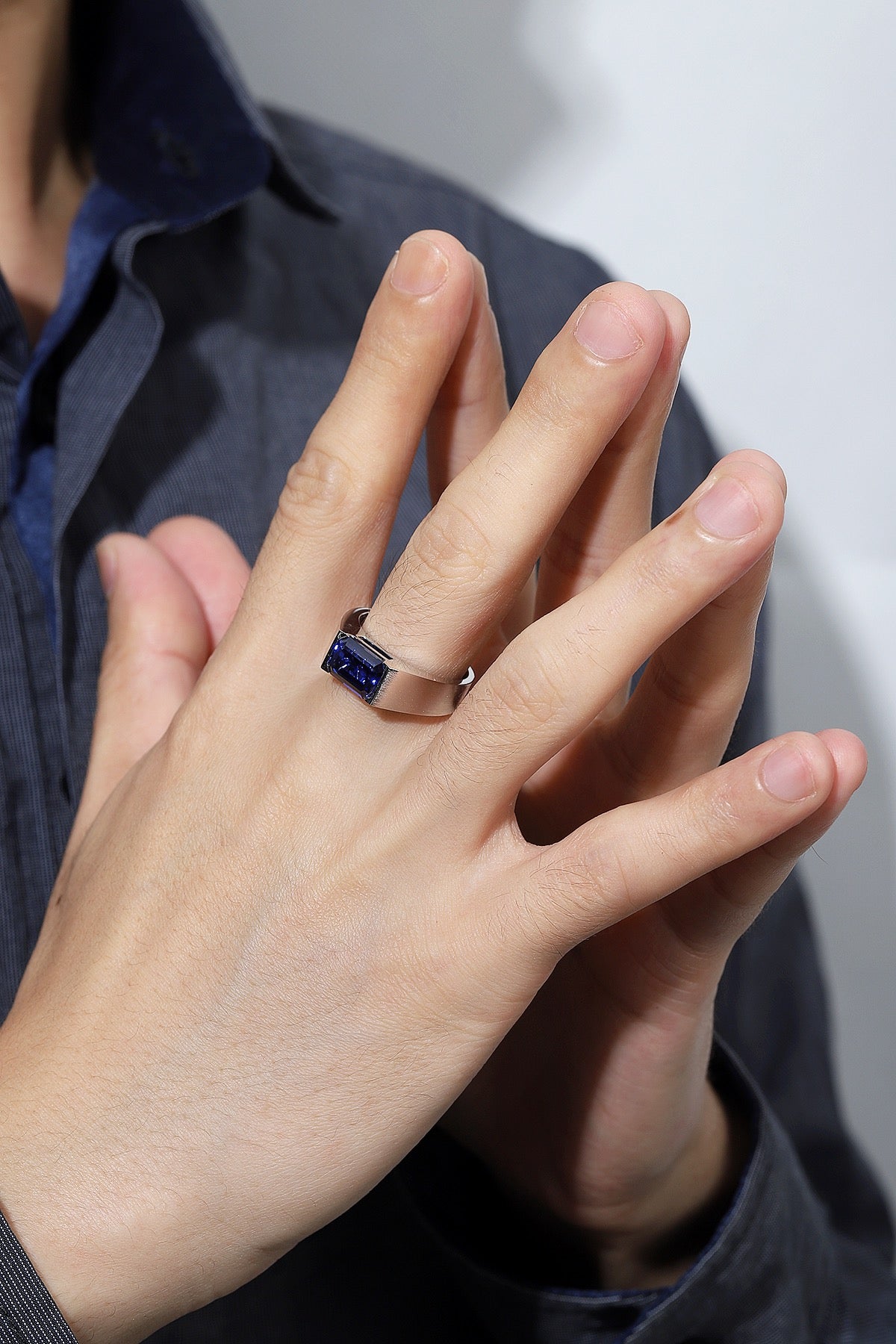 Sterling Silver Lab - Grown Sapphire Ring A for Men – JSABR022Y