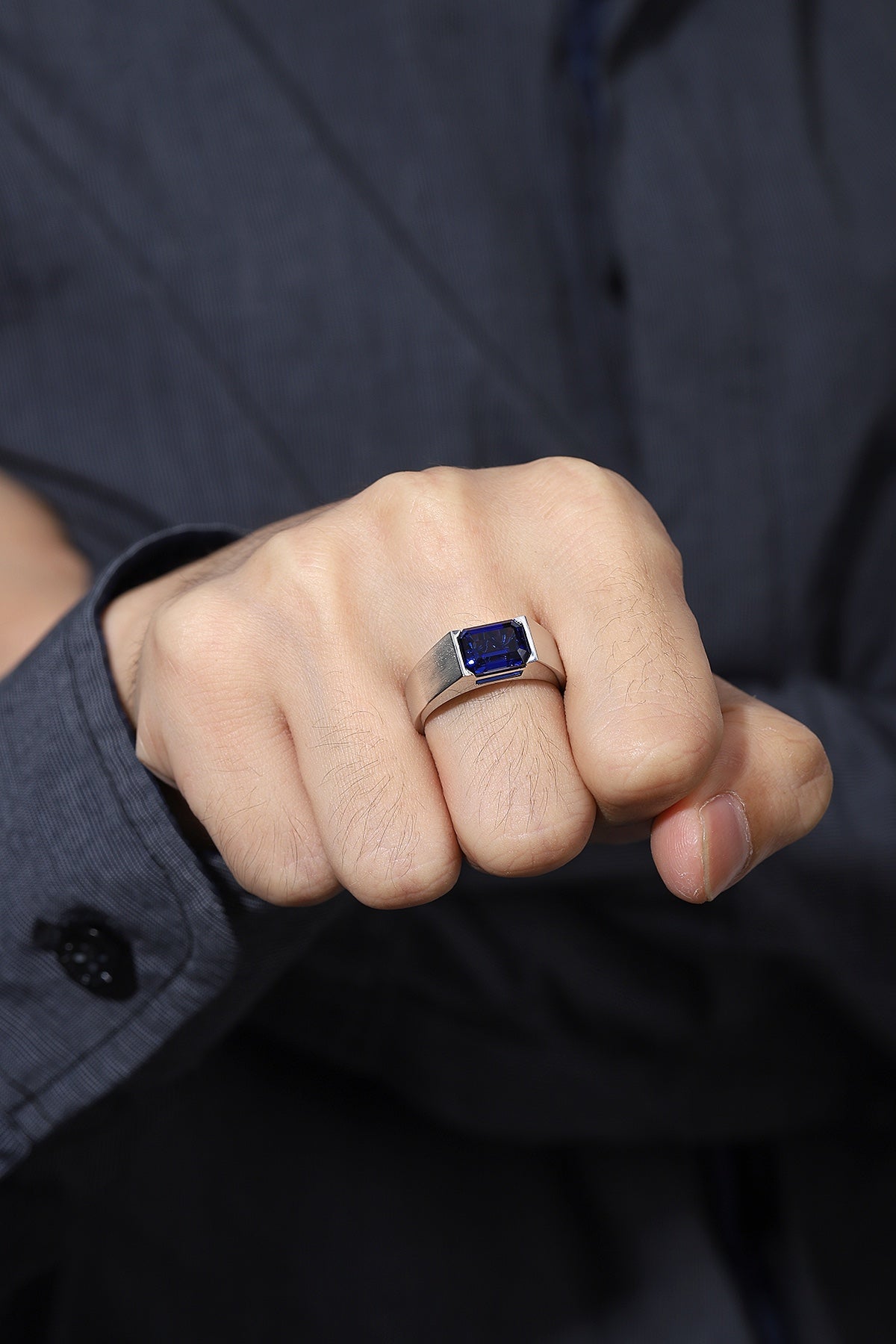 Sterling Silver Lab - Grown Sapphire Ring A for Men – JSABR022Y