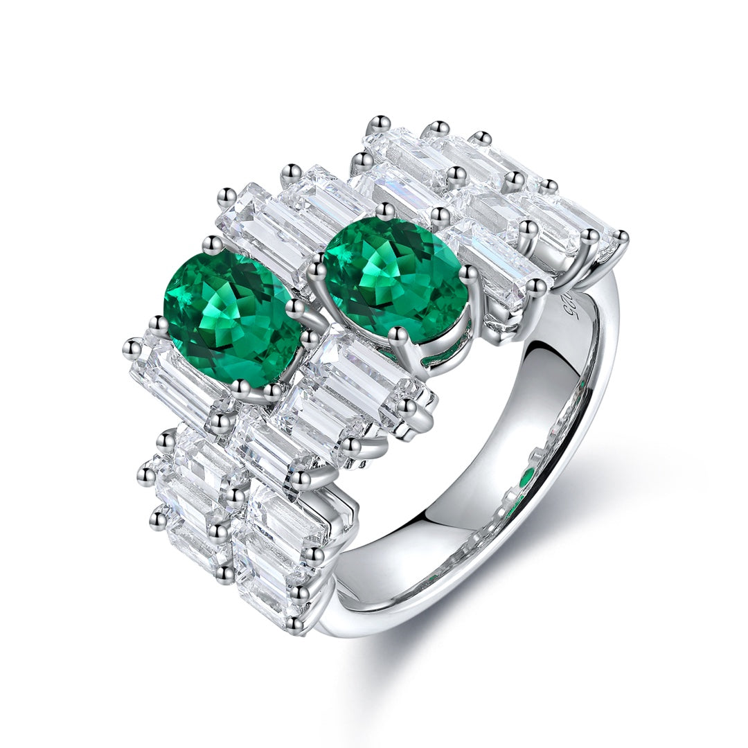Sterling Silver Lab - Grown Emerald Ring A – JSEGR453Y