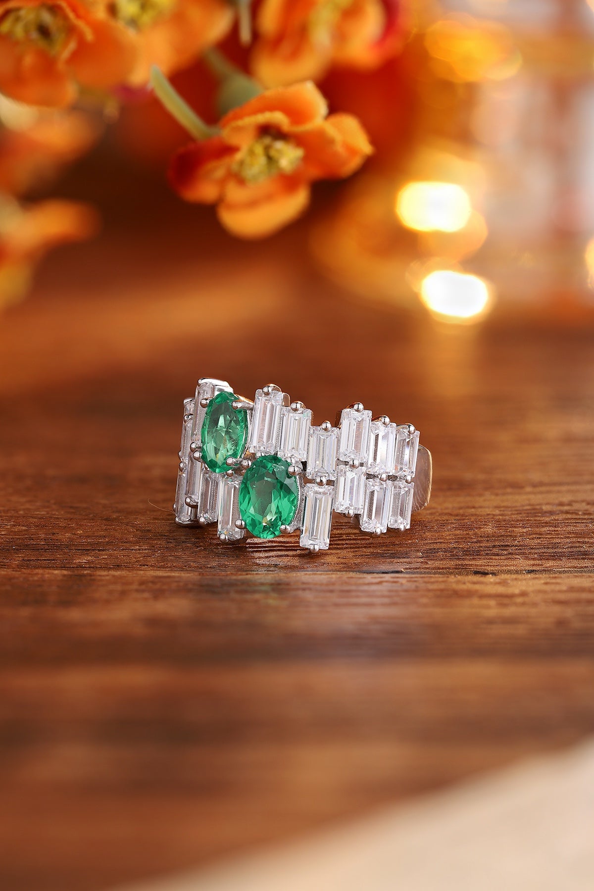 Sterling Silver Lab - Grown Emerald Ring A – JSEGR453Y