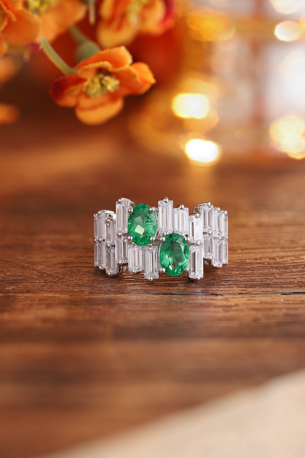 Sterling Silver Lab - Grown Emerald Ring A – JSEGR453Y