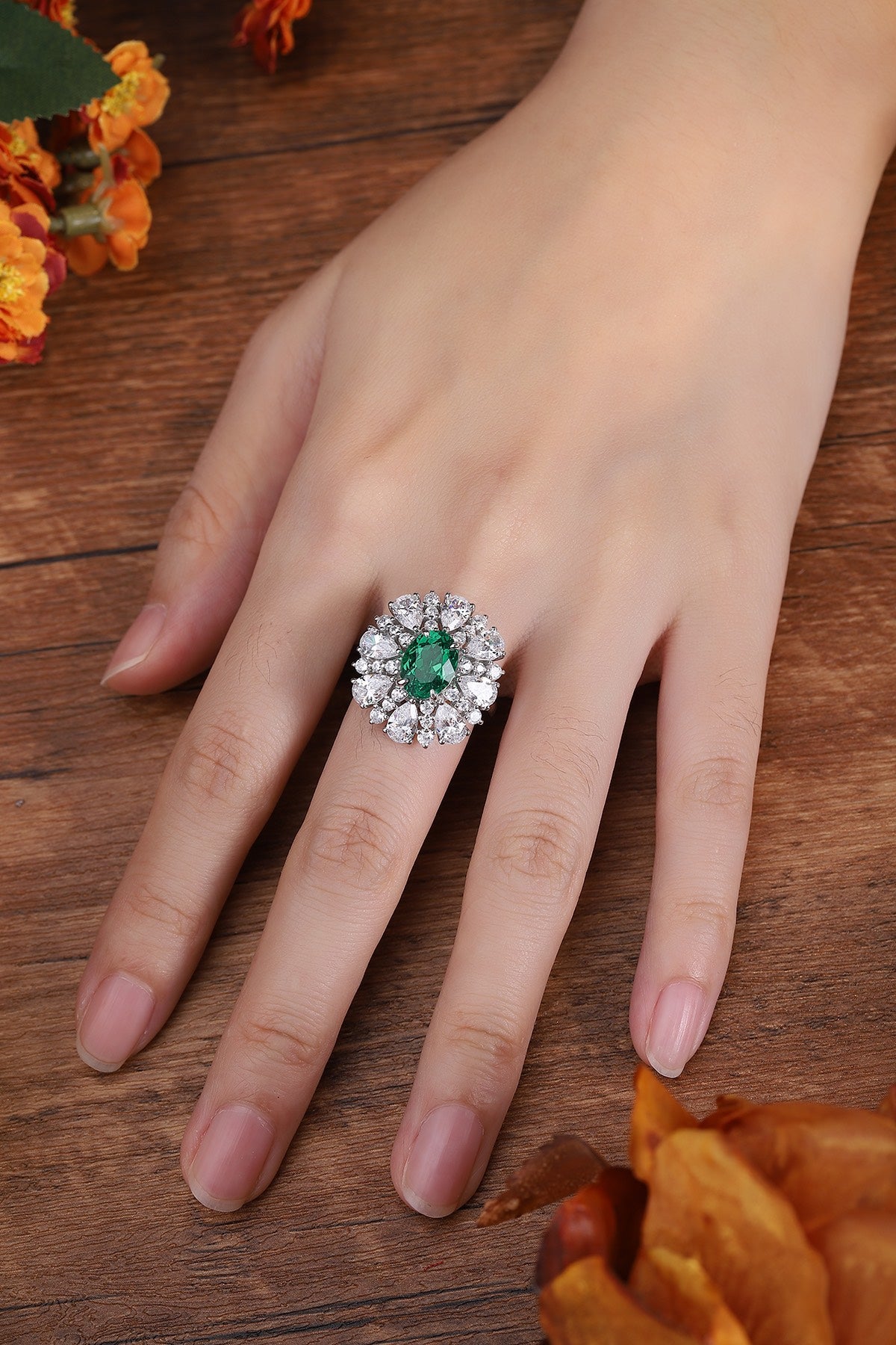 Sterling Silver Lab - Grown Emerald Ring A – JSEGR195Y