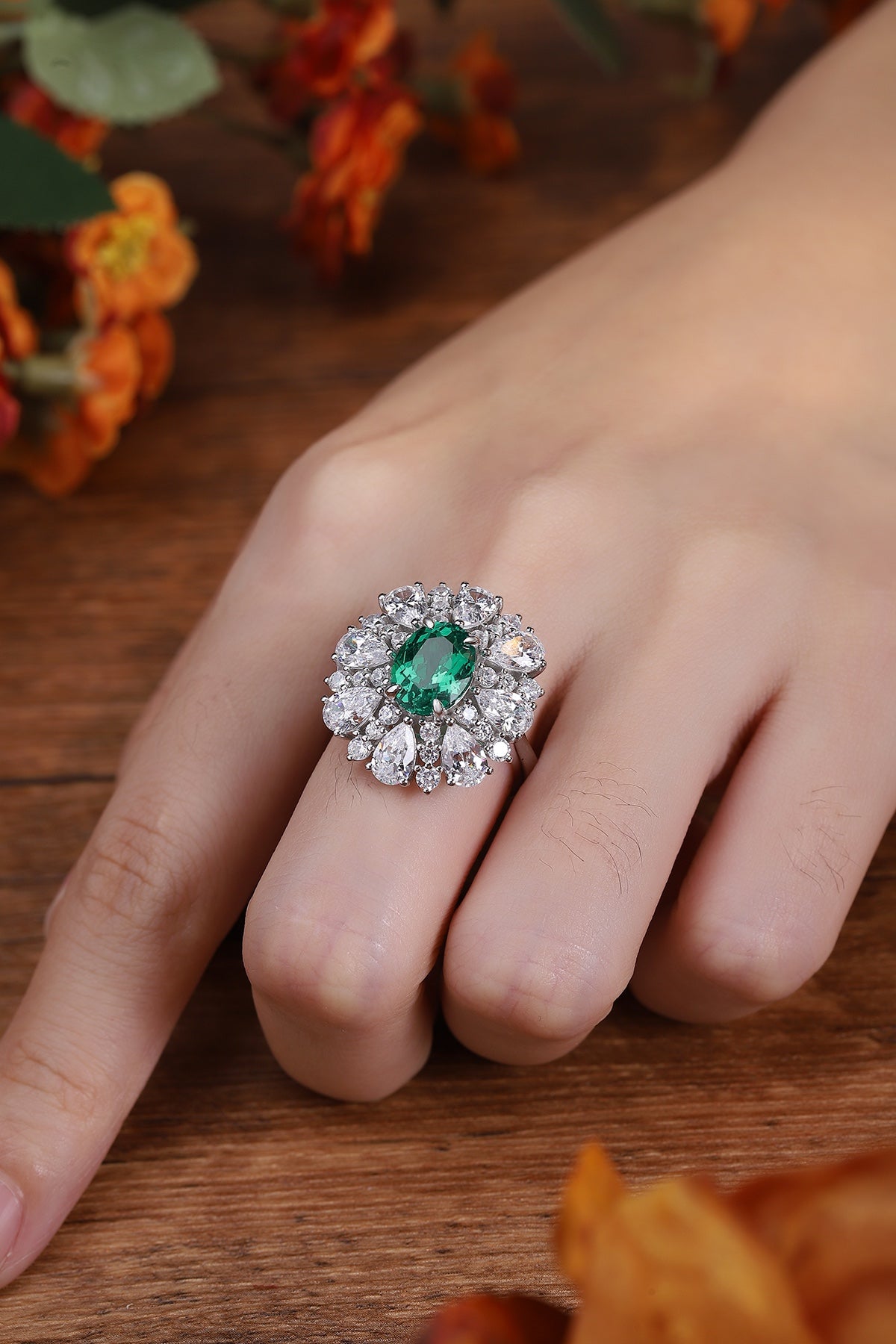 Sterling Silver Lab - Grown Emerald Ring A – JSEGR195Y