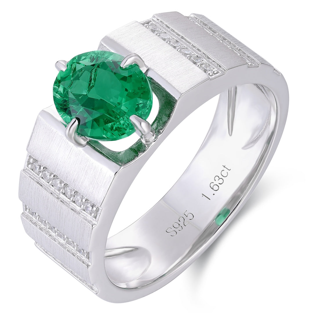 Sterling Silver Lab - Grown Emerald Men's Ring A – JSEGR023Y