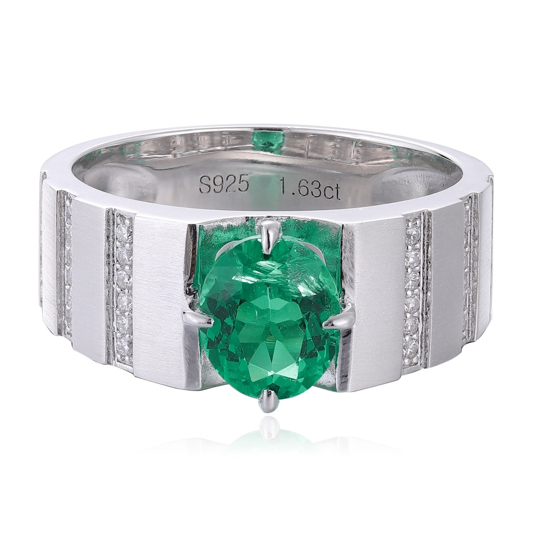 Sterling Silver Lab - Grown Emerald Men's Ring A – JSEGR023Y