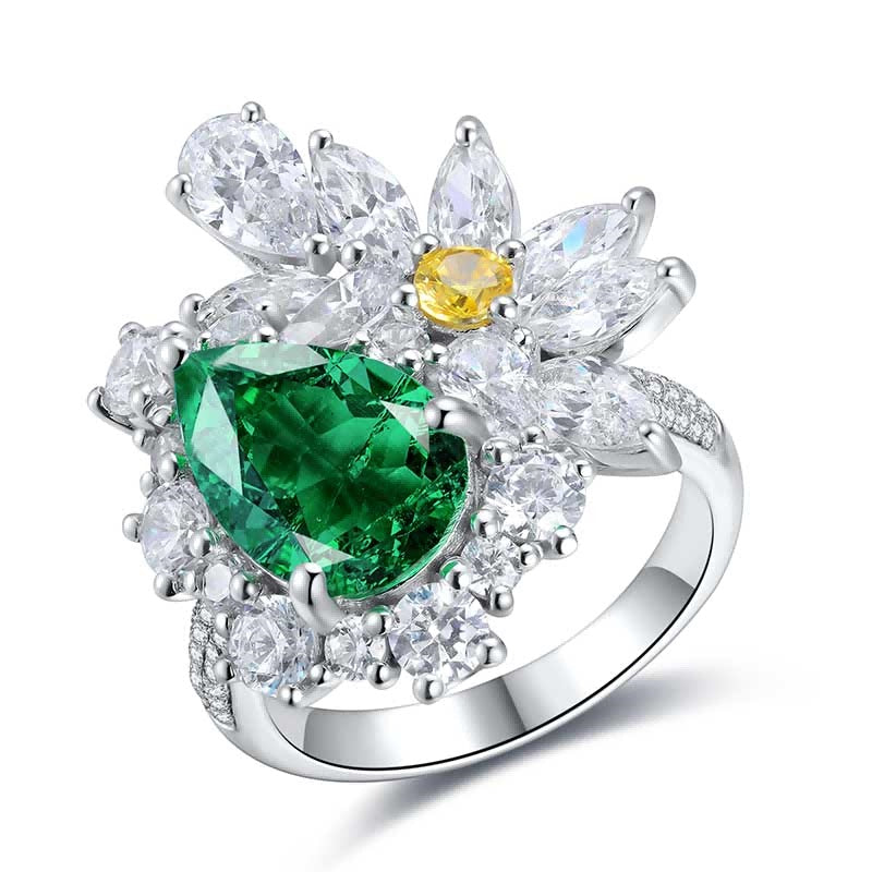 Sterling Silver Lab - Grown Emerald Ring W – JSEGR490Y
