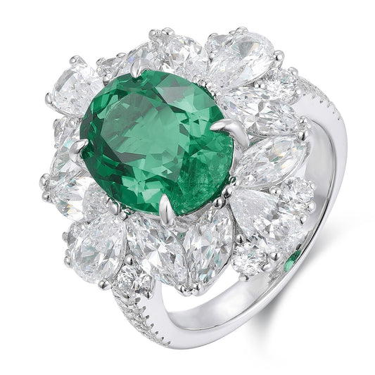 Sterling Silver Lab - Grown Emerald Ring W – JSEGR147Y