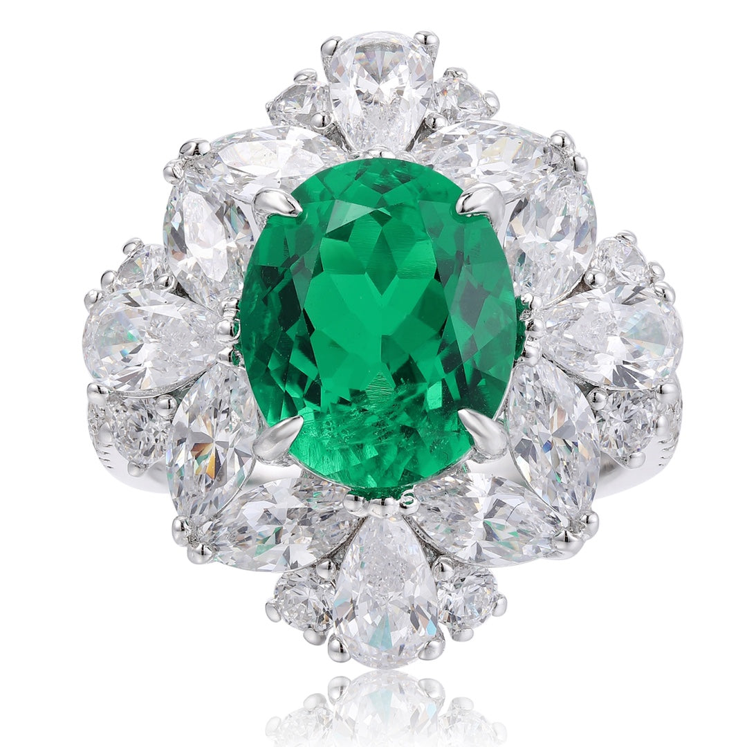 Sterling Silver Lab - Grown Emerald Ring W – JSEGR147Y