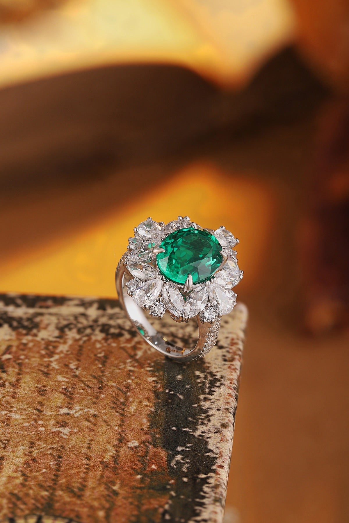 Sterling Silver Lab - Grown Emerald Ring W – JSEGR147Y