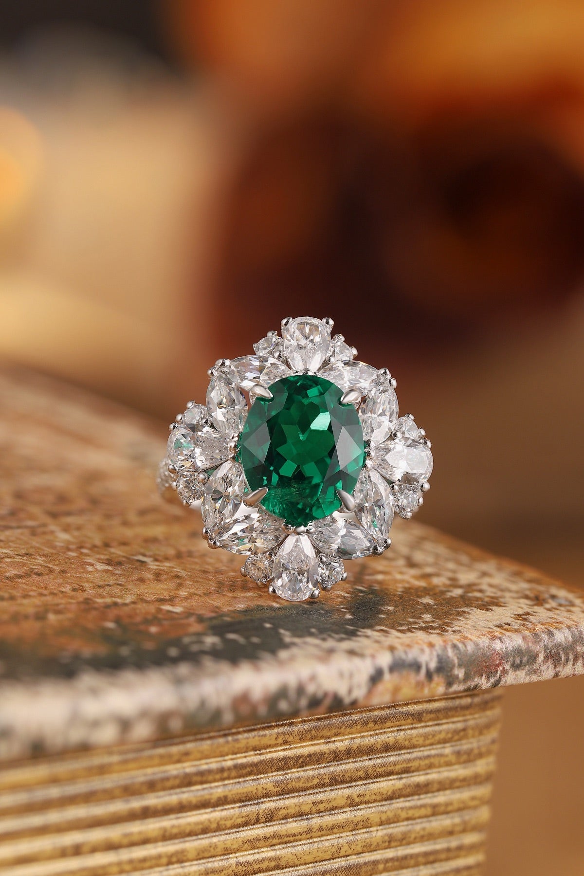 Sterling Silver Lab - Grown Emerald Ring W – JSEGR147Y