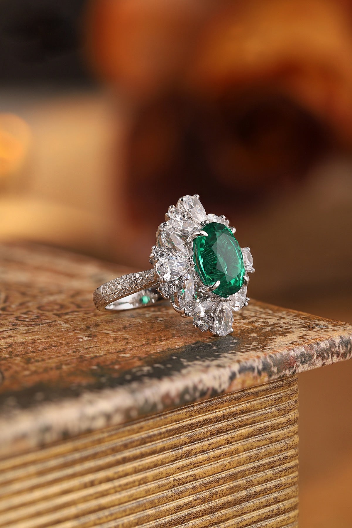 Sterling Silver Lab - Grown Emerald Ring W – JSEGR147Y