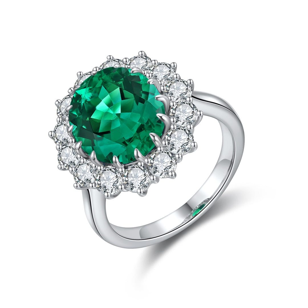 Sterling Silver Lab - Grown Emerald Ring W – JSEGR1272Y