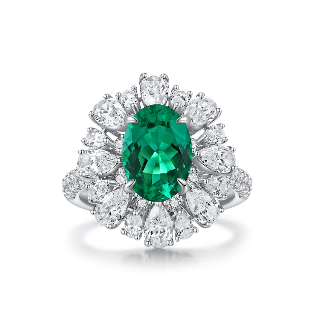 Sterling Silver Lab - Grown Emerald Ring W – JSEGR1271Y