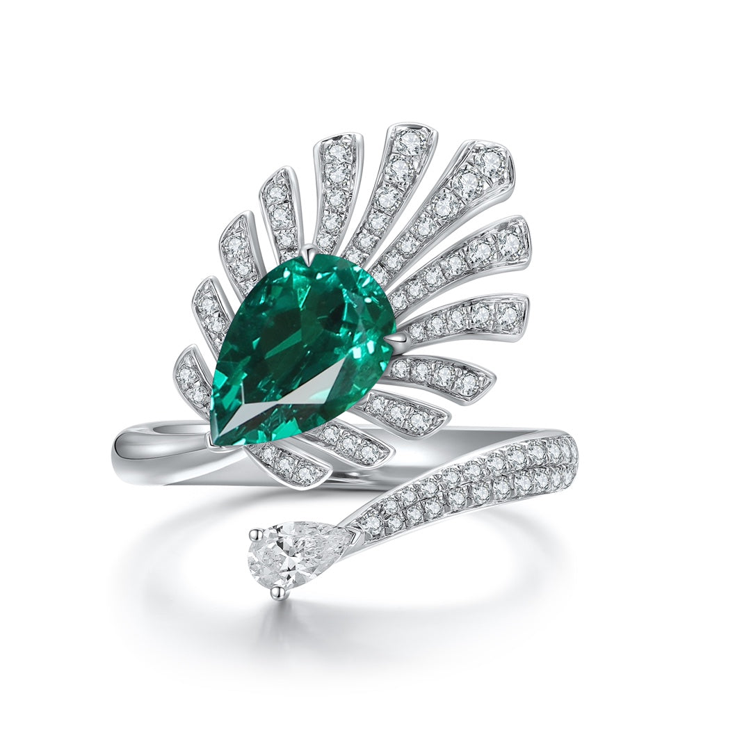 Sterling Silver Lab - Grown Emerald Ring W – JSEGR1237Y