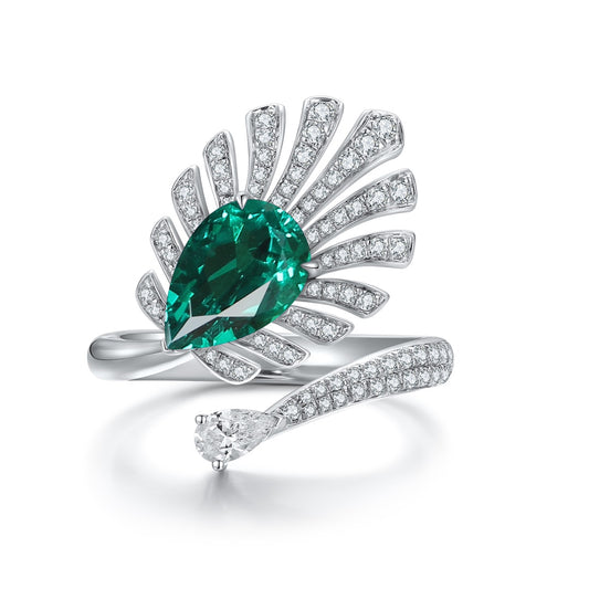Sterling Silver Lab - Grown Emerald Ring W – JSEGR1237Y