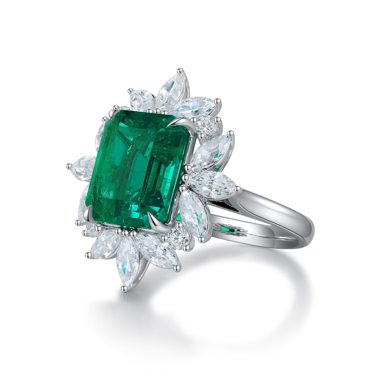Sterling Silver Lab - Grown Emerald Ring A – JSEGR1017Y