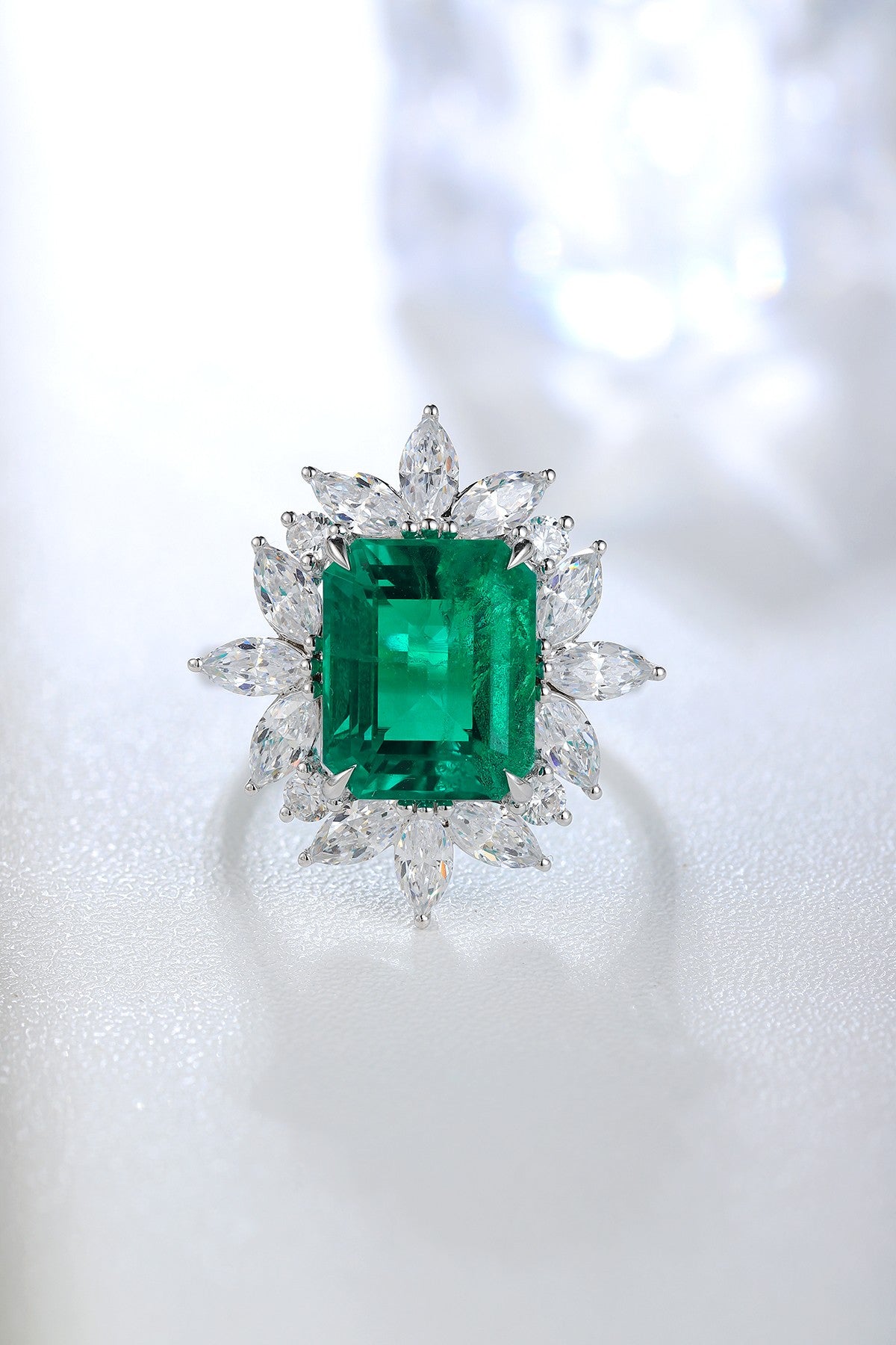 Sterling Silver Lab - Grown Emerald Ring A – JSEGR1017Y