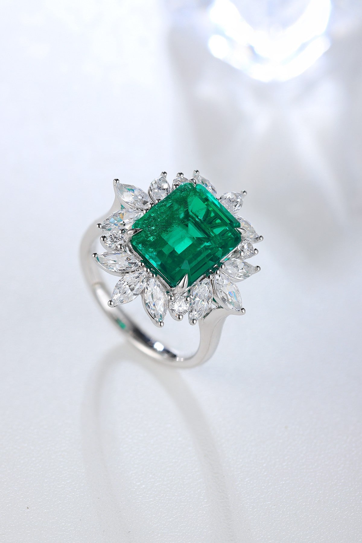 Sterling Silver Lab - Grown Emerald Ring A – JSEGR1017Y