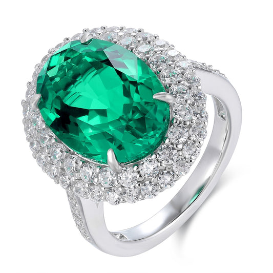 Sterling Silver Lab - Grown Emerald Ring W – JSEGR489Y